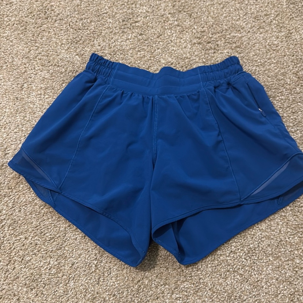 Lululemon women’s blue 4 inch, hotty hot shorts, size 4 barely worn